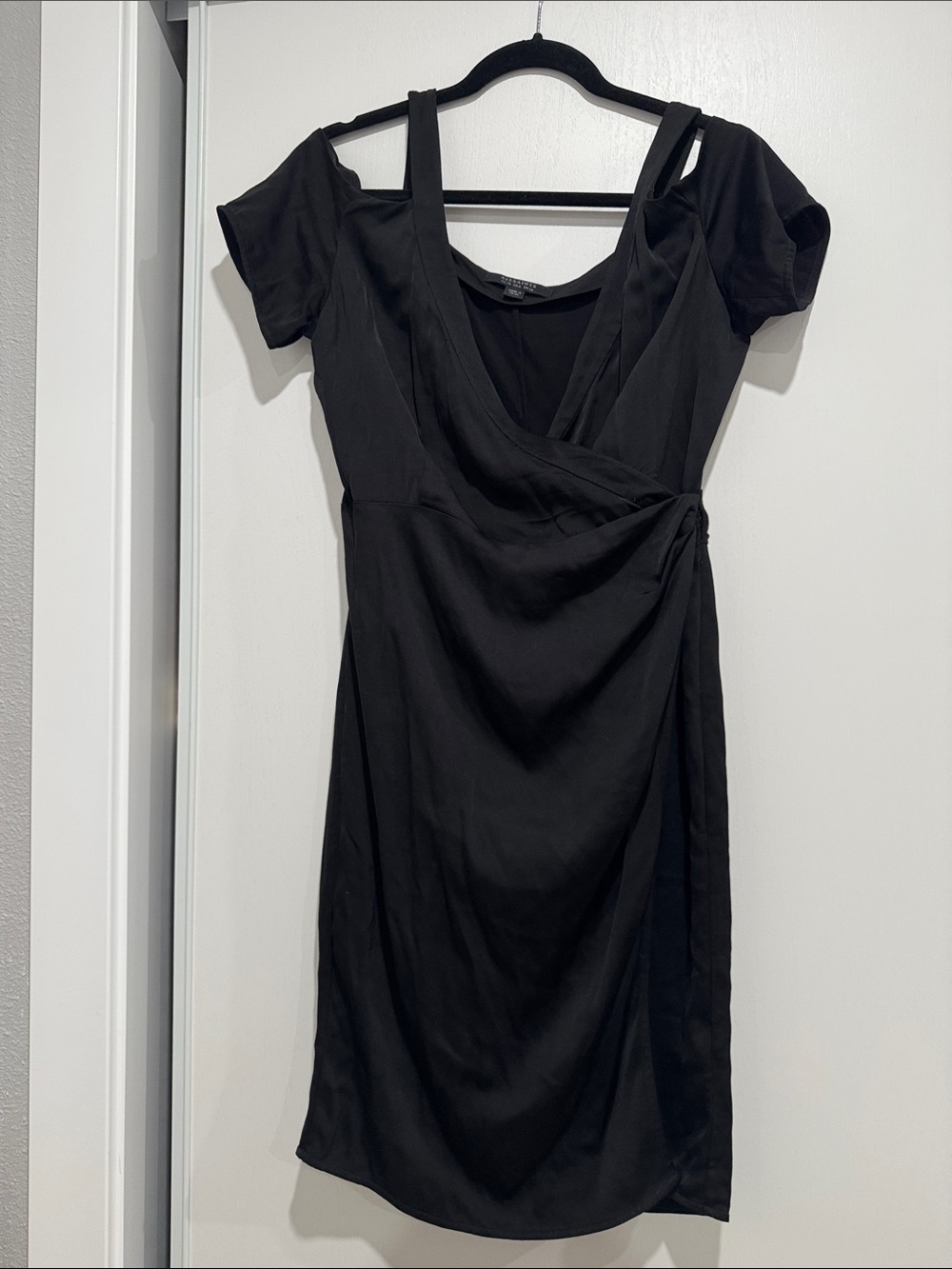 AllSaints Black Midi Wrap Dress with Short Sleeves